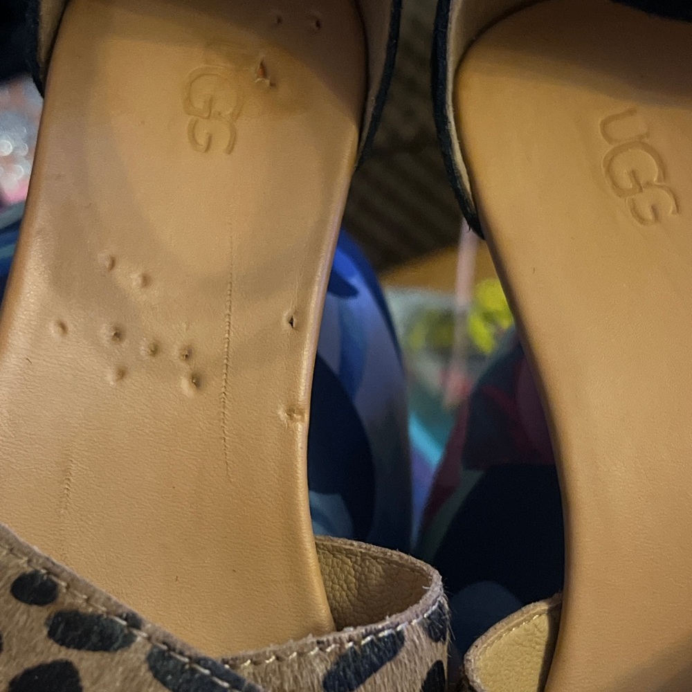 UGG Leopard Print Wedge Sandals with Black Ankle Strap - Picture 8 of 8